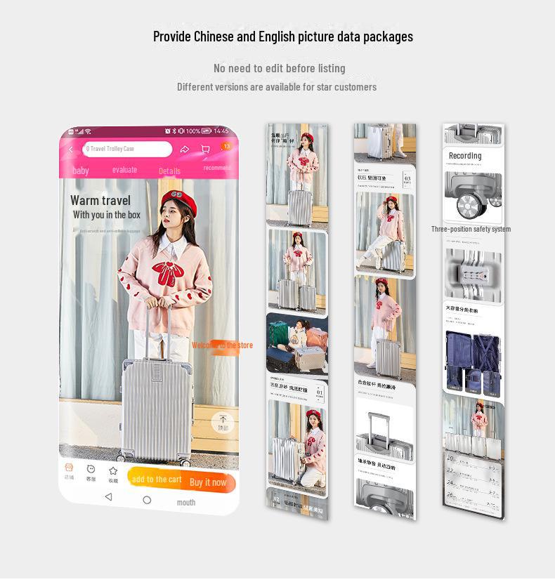 Yongsheng 26" Men's Aluminum Frame Suitcase with Universal Wheels, Sturdy, Anti-Fall; Includes 20" Password Boarding Case.