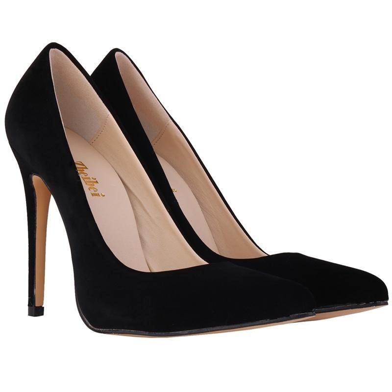 

Women Fashion Velvet Pointed Toe High Heels Wedding Party Shoes 35 чёрный