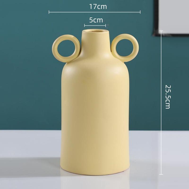 Ceramic Vase Geometric Circular Handle Ceramic Handicraft Plant Pot Floral Arrangement Accessories Home Decoration Vases