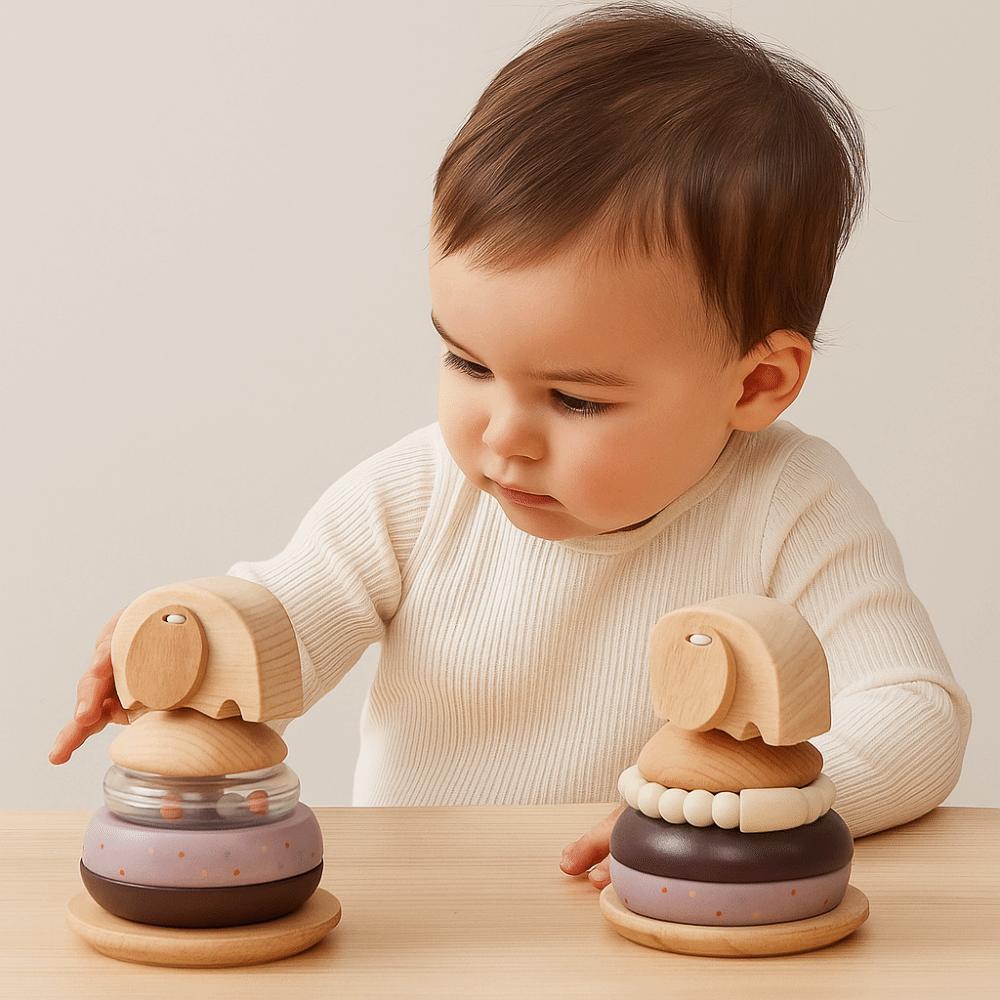 Montessori Baby Pole Stack Toy Stackable Elephant Bell Teething Toy  Newborn Gifts
