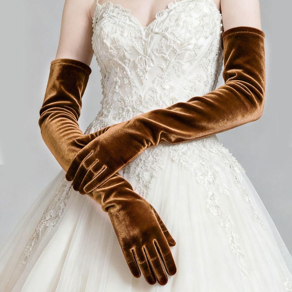Elegante Samt-Langfingerhandschuhe Einfarbige Lange Brauthandschuhe Hochzeitsaccessoires