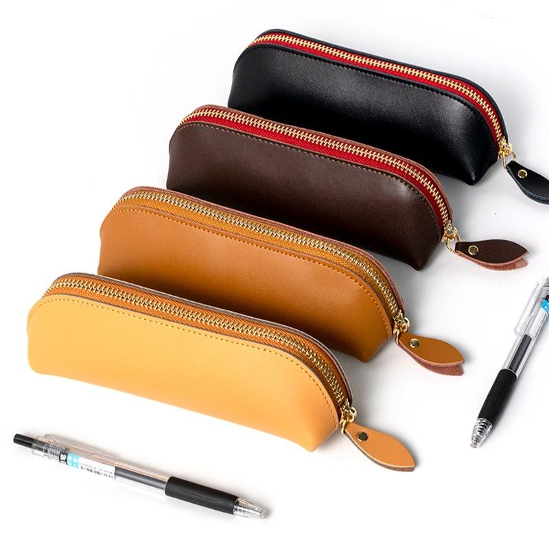 Solid Color Zipper Stationery Bag Pencil Case Large Capacity Student Stationery Box