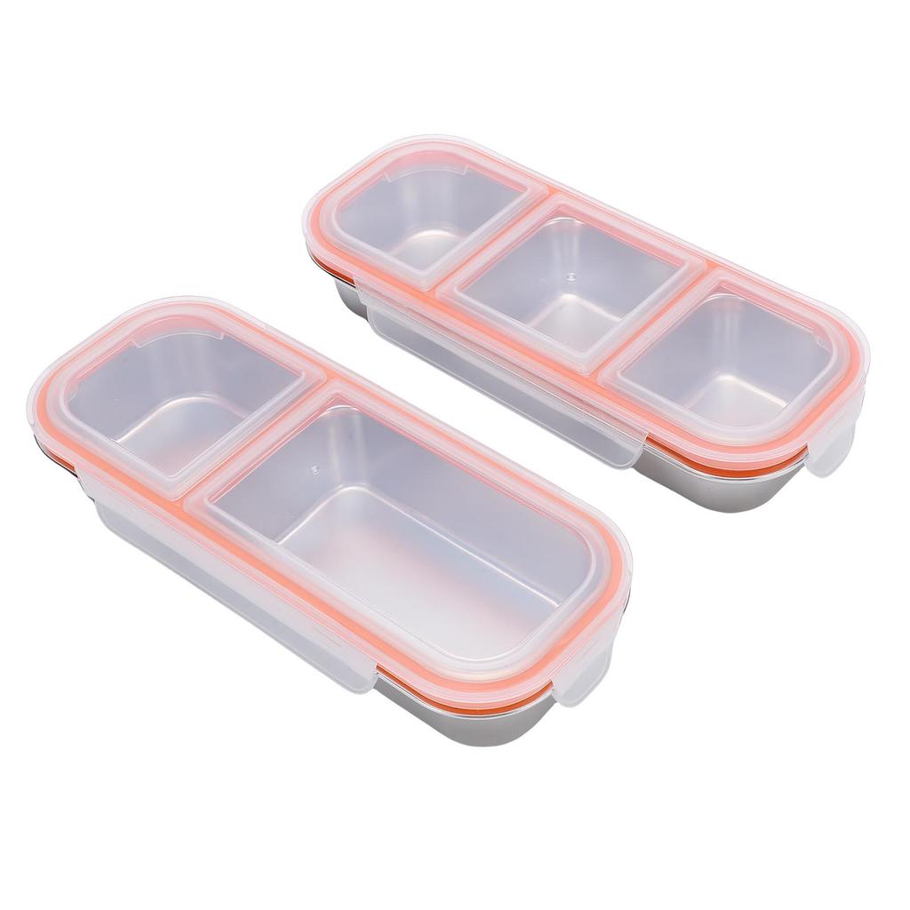 2pcs Lunch Container 700ML 600ML Leak Proof Stainless Steel Dishwasher Safe Lunch Storage Box with Compartments for