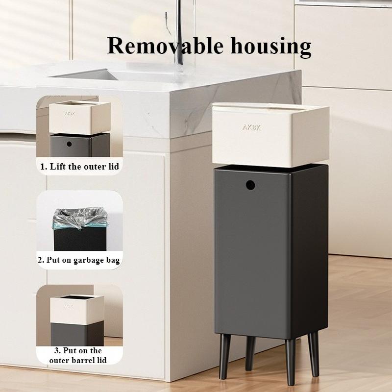 Stainless Steel Waste Bins Bathroom High-footed Trash Can Living Room Large Capacity Garbage Can Kitchen Food Dispose Litter Bin