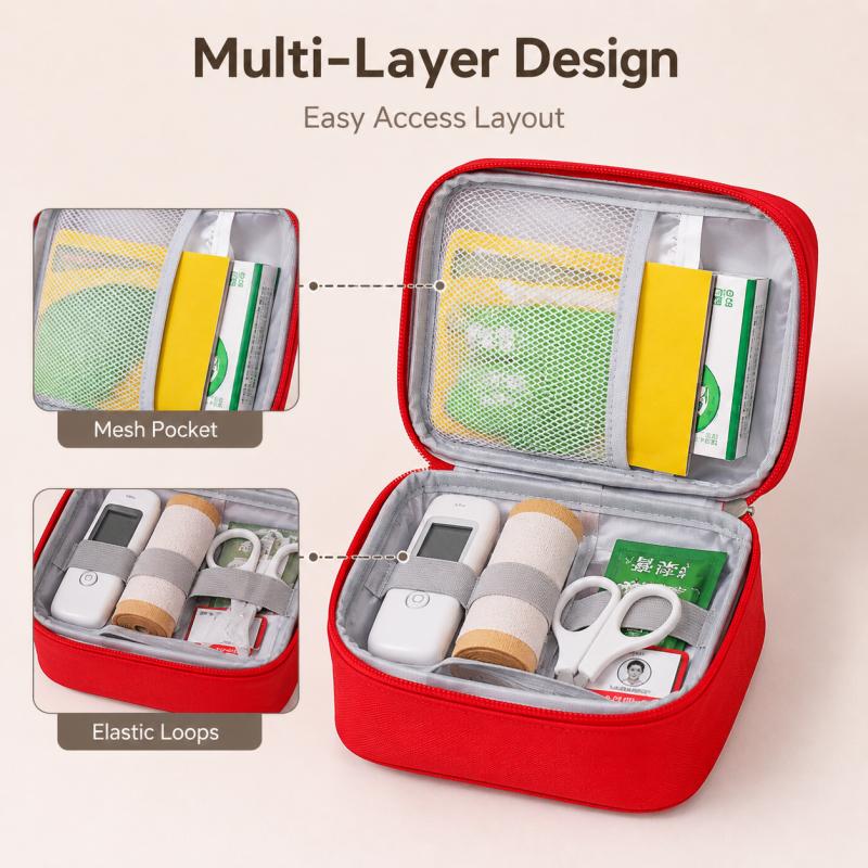 Portable First Aid Storage Bag Oxford Cloth Medicine Organizer Pouch With Zipper Compartments For Home Travel Outdoor Daily Use Small Items