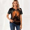Women's Casual Halloween Printed V Neck Short Sleeve Button Front T Shirt Top for Everyday Wear Seasonal Themed Tee