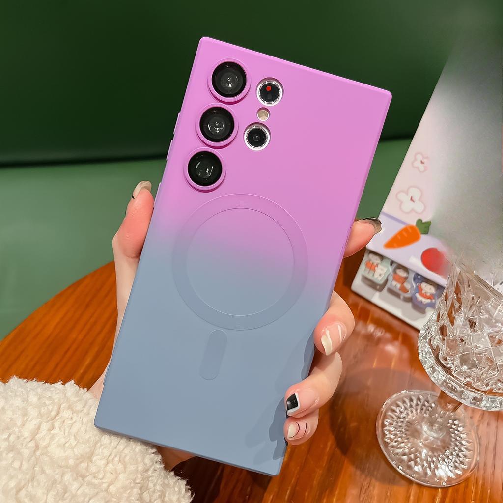 Geeignet für Samsung S25ultra Magnetische Handyhülle, Flüssige S24 Zweifarbiger Farbverlauf S22 mit Linsenfolie Weiche Schutzhülle