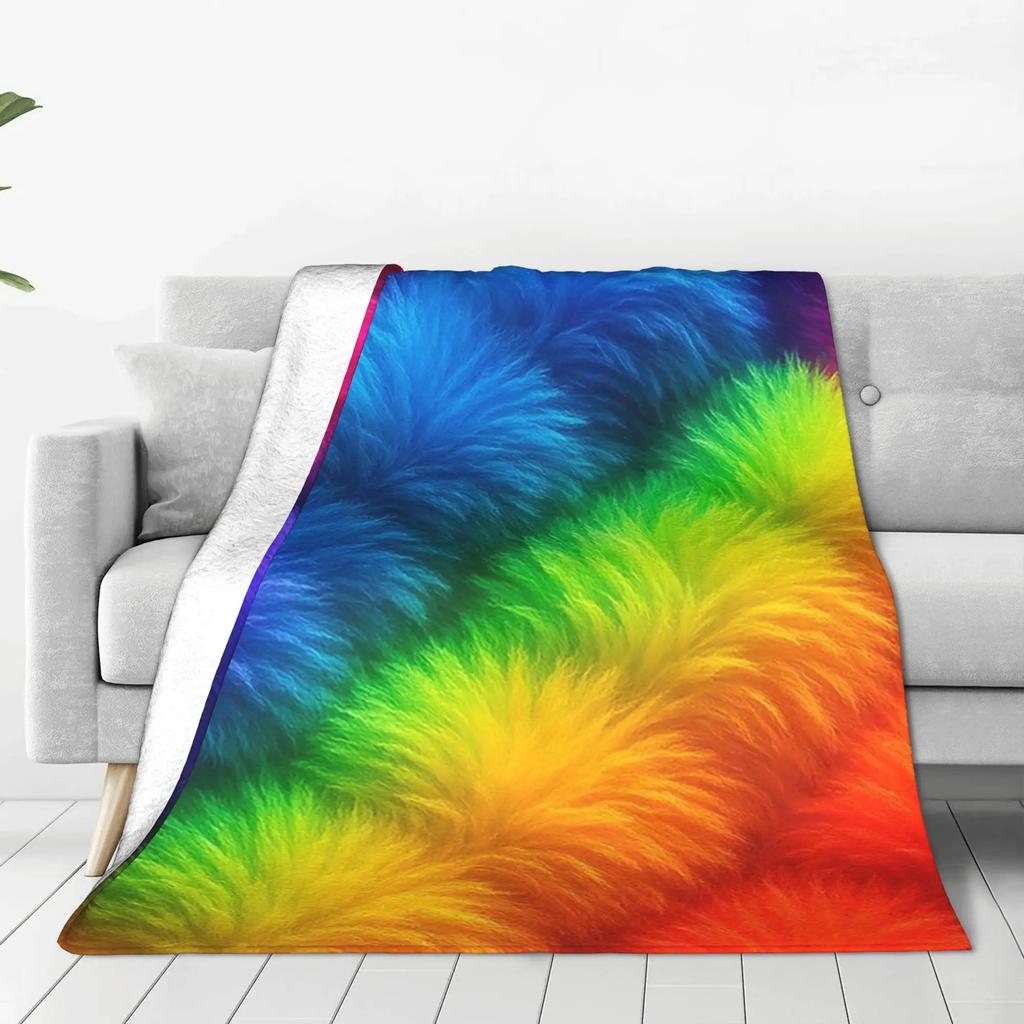 Rainbow Spirits Pompom Parade Blanket Lightweight Flannel Sofa Throw Blanket for Home Bedroom Outdoor Throws Bedspread Quilt