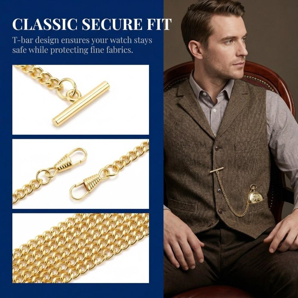 65cm Length Pocket Watch Chain Silver Plated T-Bar Chain Vintage Watch Chain Vest Suit