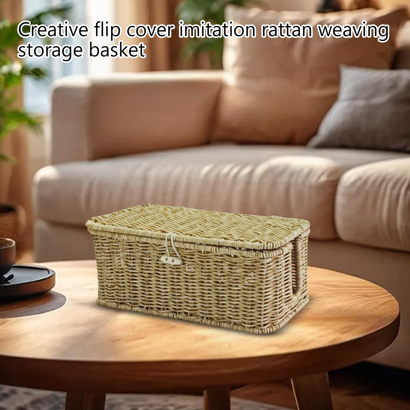 Creative Flip-Top Rattan-Like Woven Storage Basket Household Desktop Organizer Toy Storage Box One Size 2980₽