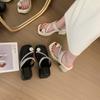 Square Head Rhinestone Thick-heeled Women's Shoes 2025 New Summer Thick-soled Set of Toes One-word Drag Foreign Trade Simple High-heeled Slippers
