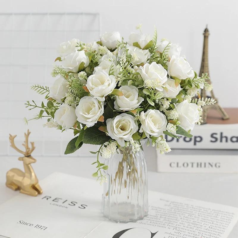 1pc Rose White Silk Bouquet Peony Artificial Flower 10 Big Head 4 Small Bud Wedding Brides Home Decoration Artificial Flower,Mother's Day,Women's Day