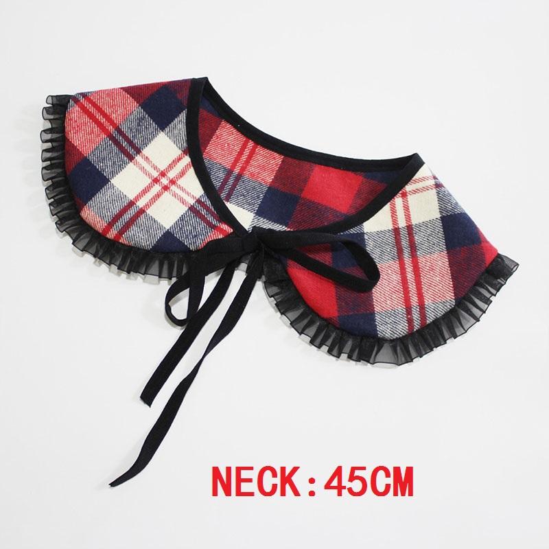 Damen Karo Schal Niedlicher Nackenwärmer Kreis Falscher Kragen Vorne zum Binden Falscher Kragen Frau Vintage Rüschen Abnehmbarer Kragen für Damen