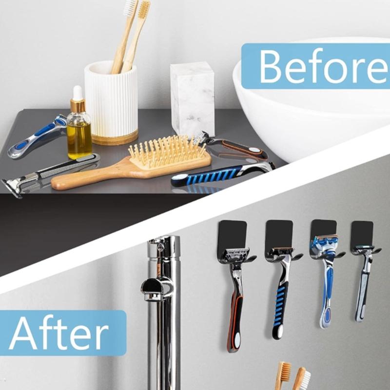 Stainless Steel Drillless Bathroom Razors Holder Wall Mounted Hook For Shaver Organizers Waterproof Rustproof Bath Storage Solution