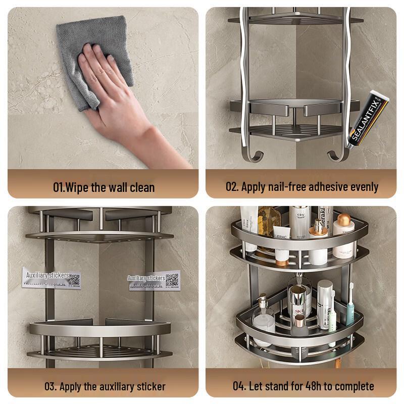 No-Drill Space Aluminum Corner Bathroom Shelf