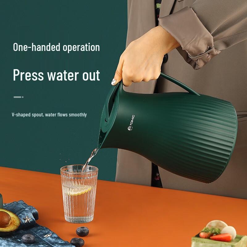 TOMIC 1L Retro Dark Green Glass Liner Thermos Pot