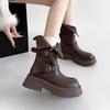 Cowhide Boots Children's Western Cowboy Martin Boots Thick Heel Thin Autumn and Winter Thick Sole Heightening Versatile Medium Tube Short Boots Women