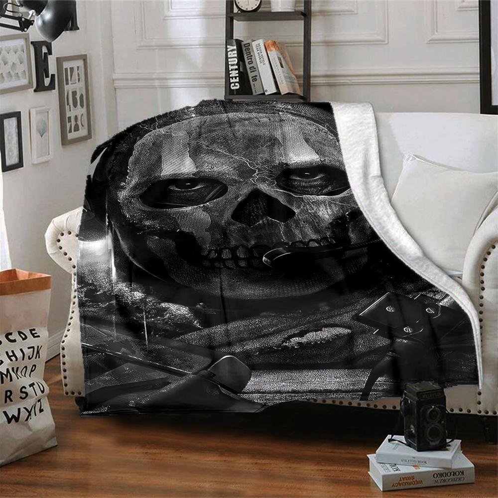 1Pc Skull Soldier Helmet Blanket Soft And Comfortable Casual Warm Camping Travel Christmas Halloween Xmas Gift M928486