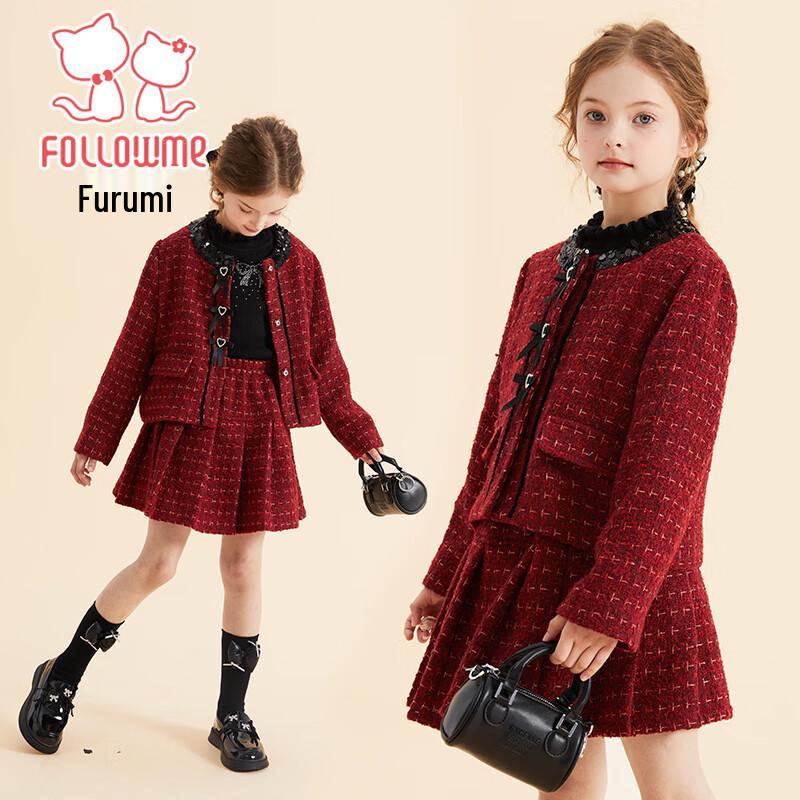 Fuluomi Girls  Winter Sweet Two-Piece Set with Pleated Skirt 160
