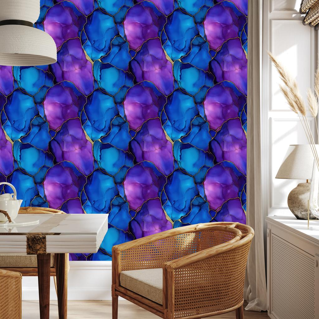 Wallpaper Ink blue and purple, soft forms 50x1000