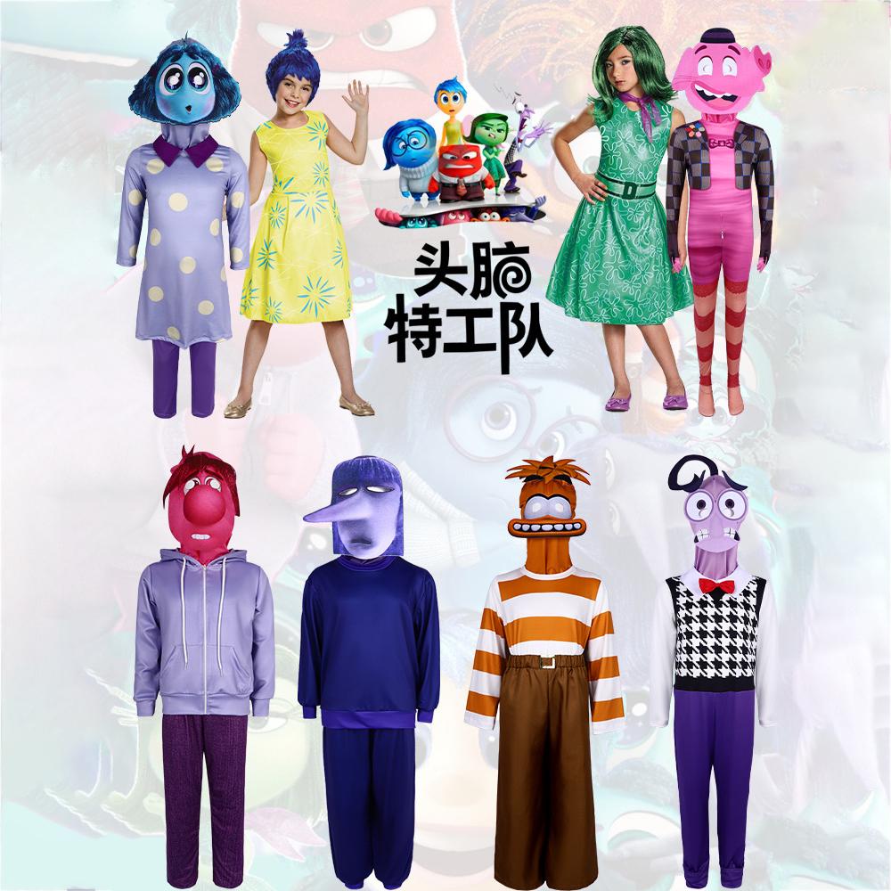 Costume Cosplay Personaggio Joy Inside Out 2 Cartone Animato Anime Set di Vestiti per Bambini e Bambine con Maschera Festa di Halloween Compleanno Tuta Cosplay Set