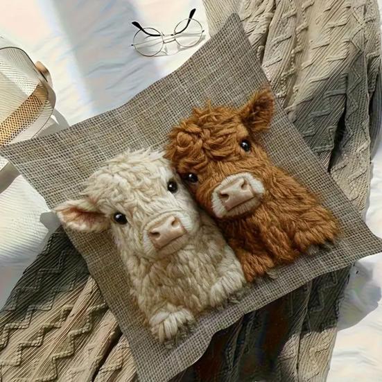 Highland Cow Pillow Cover Cute Cow Pattern Pillowcase with Hidden Zipper Home Decor Throw Pillow Case for Farmhouse Living Room Bedroom Sofa
