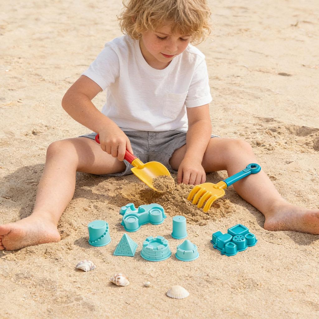 18 Piece Beach Toy Set with Bucket Watering Can Shovel Rake and Sand Molds for Outdoor Sand Play and Water Activities