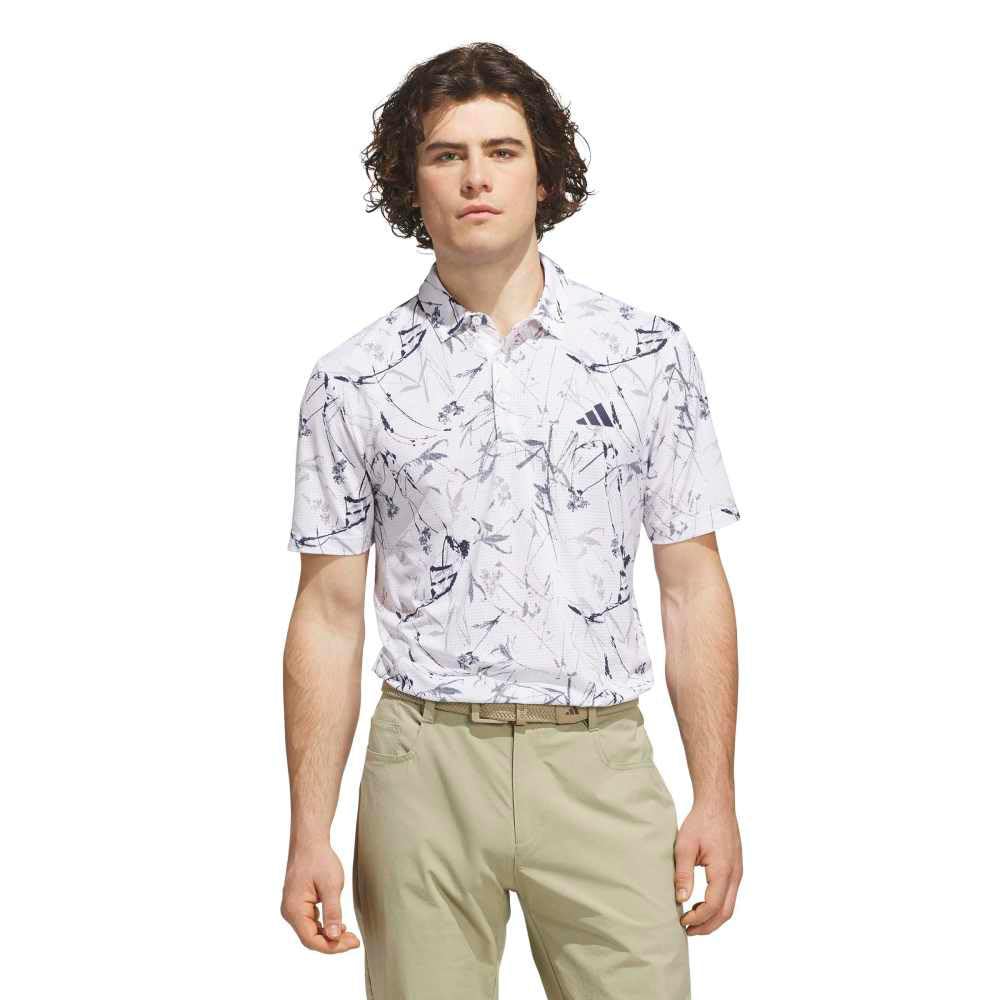 CLIMACOOL Mesh Leaf Print Short-Sleeve Shirt, White, J/L