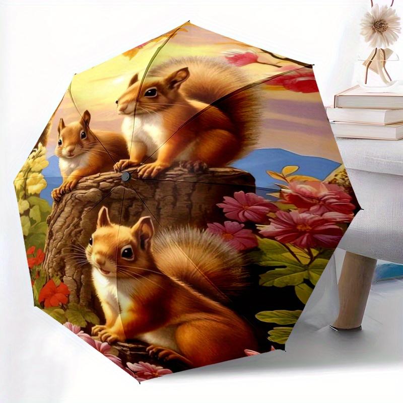 

Automatic Open/Close Umbrella with Shield & - Cute squirrels, Floral tree stump, Sunset design - Sturdy 8-Rib Construction for (as the picture,Iron&8K)