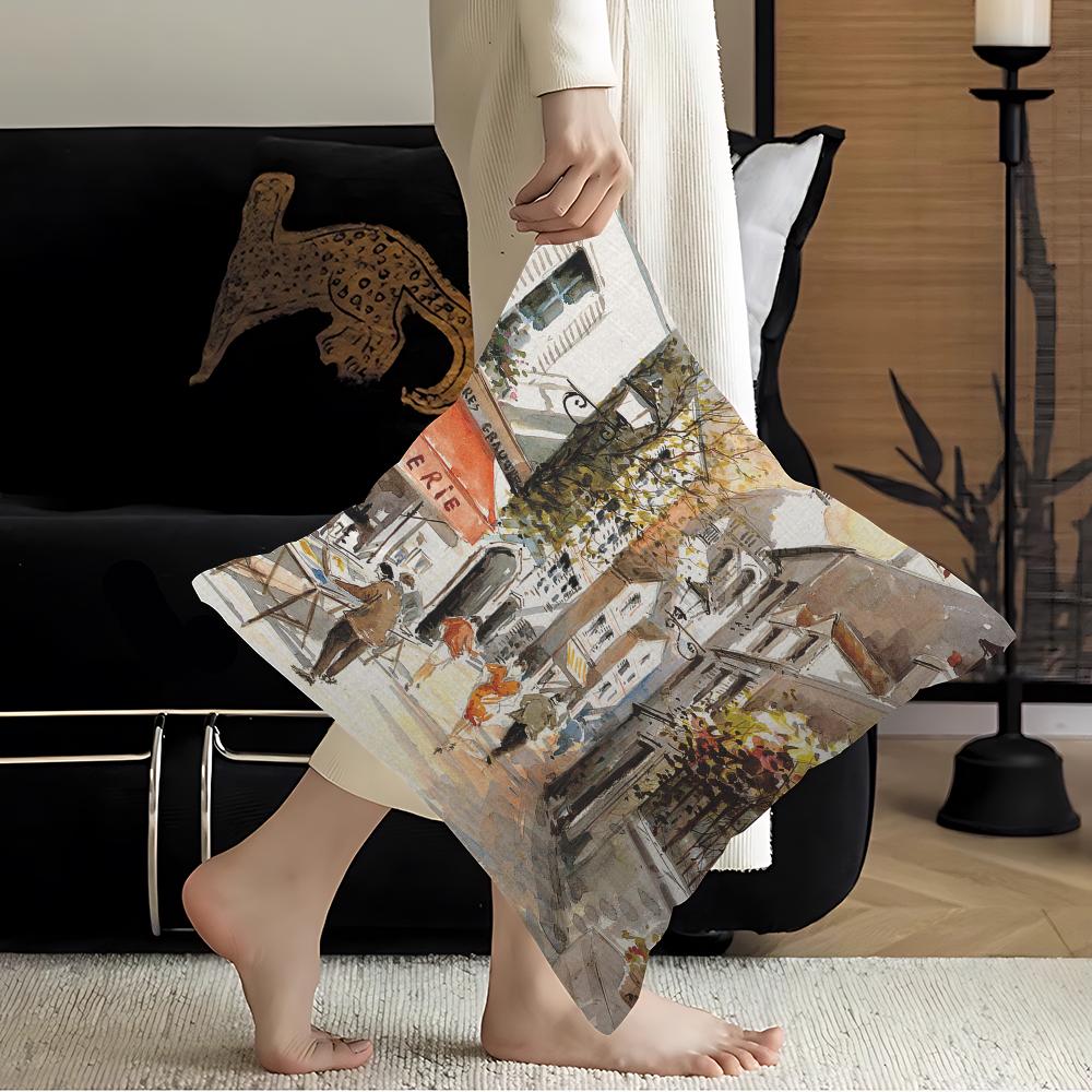 Paris Seine Street Landscape City Decorative Room Aesthetics Pillow Case Home Decor Bedroom Sofa Bed Couch Pillow Cover 45x45