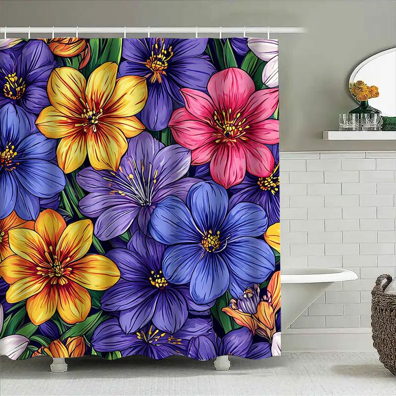 Vibrant Floral Shower Curtain Bathroom Decor For Home Kitchen And Hotel Customizable Size Beautiful Flower Print Design Quick Dr
