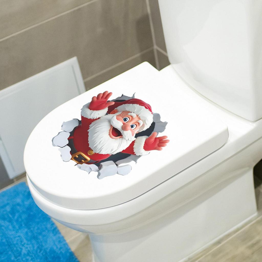 Christmas Wall Stickers Removable Funny Santa Claus Winter Stickers Christmas Toilet Decor For Toilet Bathroom Kitchen Bedroom