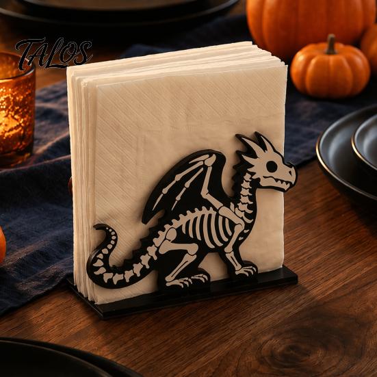 Kitchen Countertop Storage Halloween Wooden Napkin Holder, Ghost Pumpkin Skeleton Cat Bat Tissue Dispenser, Waterproof Party Supplies Tabletop