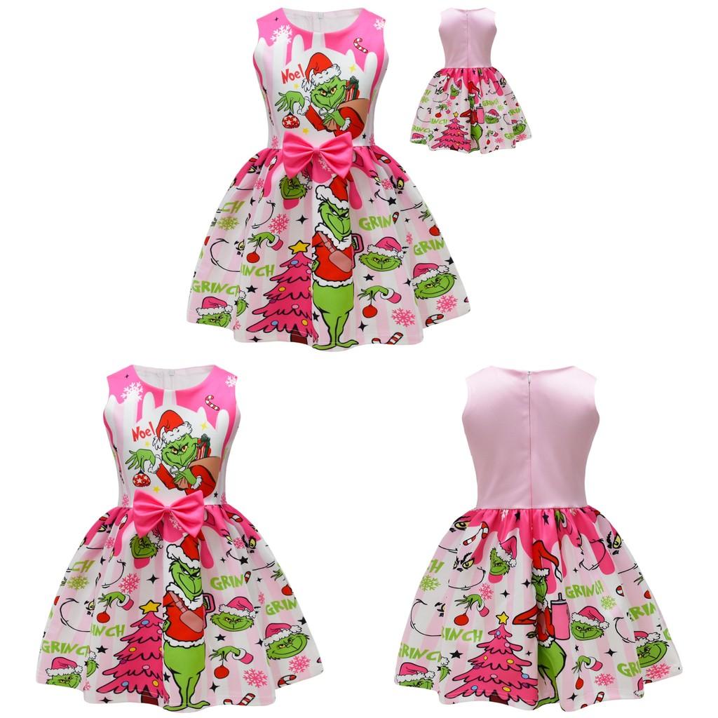 The Grinch Girl Dress With Cartoon Pattern For Kids Girls Ages 3 To 8
