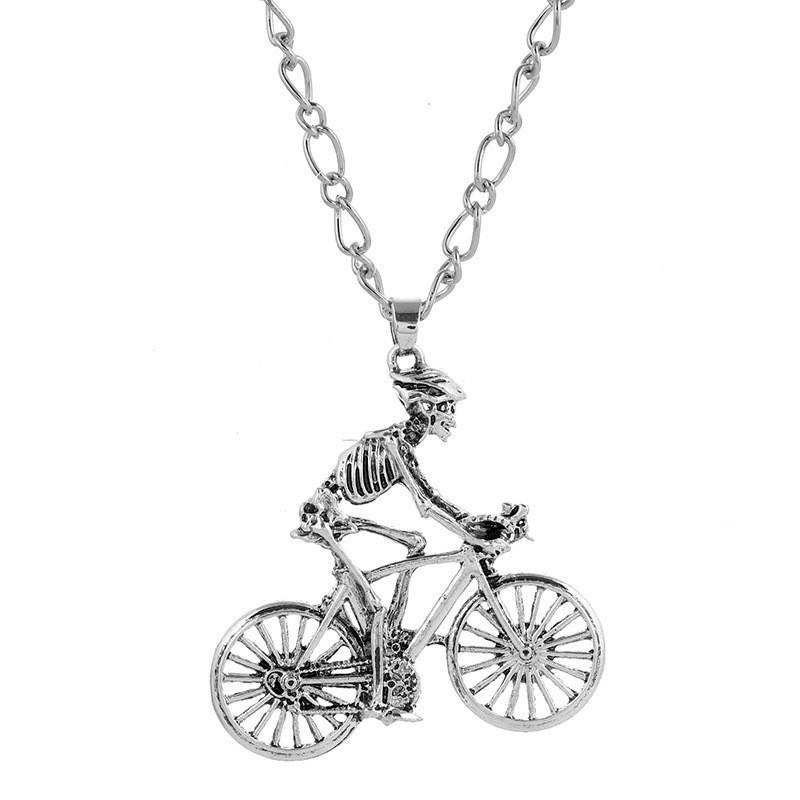 Retro Skull Bicycle Necklace: European & American Hip Hop Style