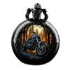 Vintage Black Motorcycle Quartz Pocket Watch Necklace Pendant with World Time Feature