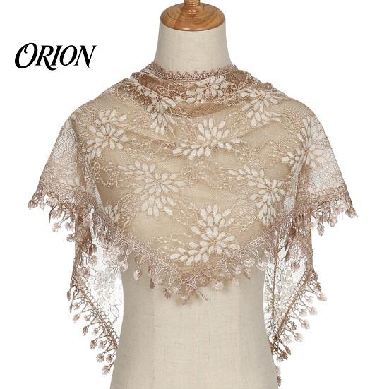 Soft Lightweight Neck Accessory Hollow Lace Triangle Scarf for Women, Grape Pattern Fringe Retro Style Fringed Trim Solid Color Shawl Wrap,