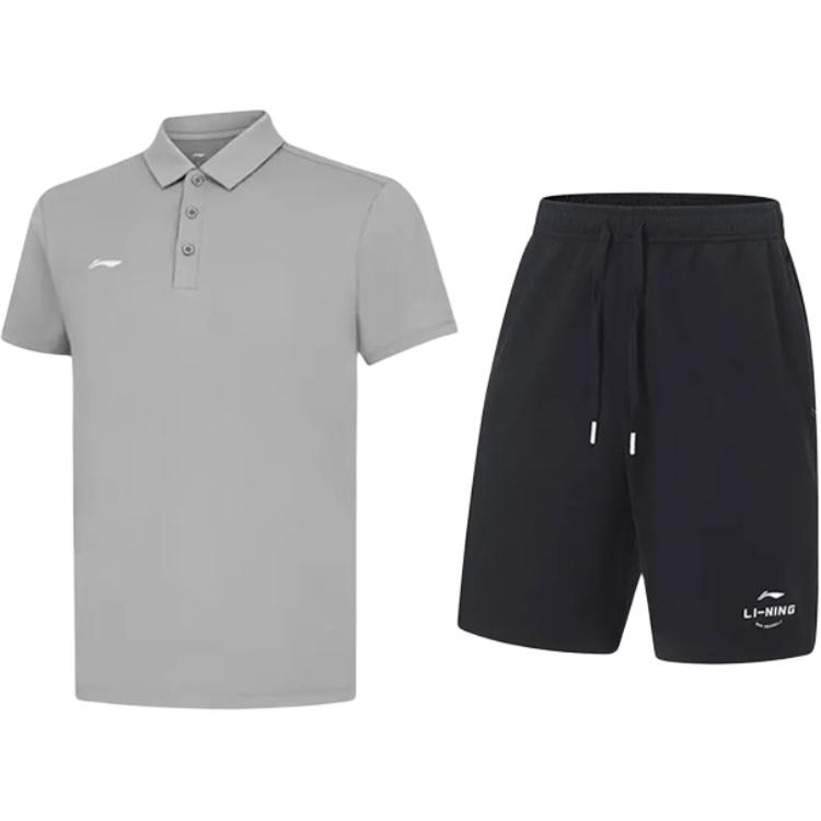 

Li-Ning Простая однотонная футболка-поло с коротким рукавом Удобная Дышащая Универсальная Приятная к коже Шорты Повседневный спортивный костюм Костюм унисекс APLV721-1+AKST543-3