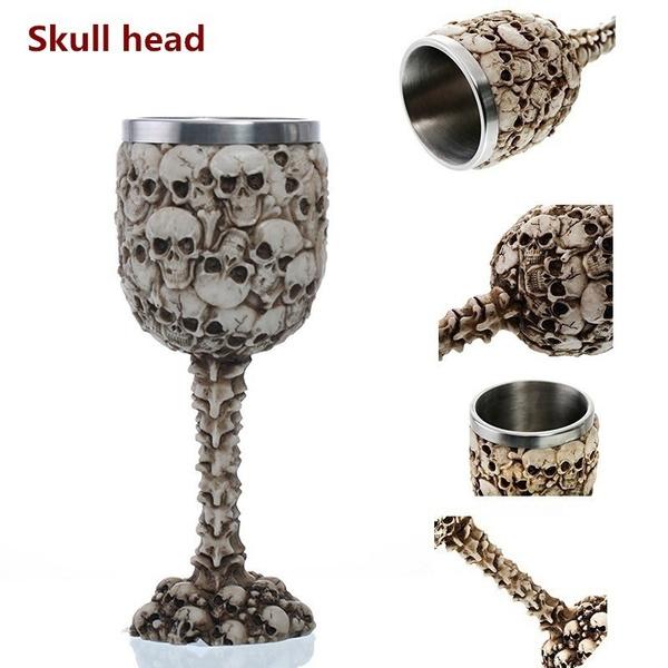 3D Gothic Skull Goblet Double-Layer Stainless Steel Interior Skull Dragon Design Bar Party Home Wine Goblet-200ml