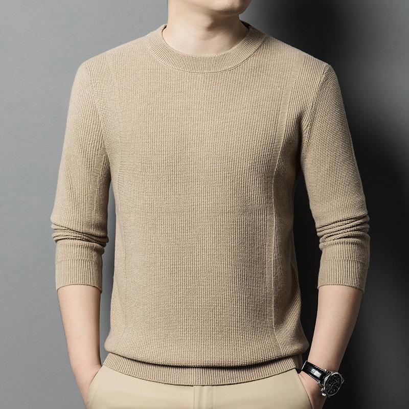 

Осенне-зимний новый мужской свитер из чистой шерсти, теплая и утолщенная повседневная модная мужская вязаная рубашка с жаккардовым низом для мужчин