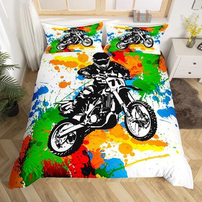Juego de Cama Motocross Completo Funda Nórdica para Corredor de Motocicleta Deporte Extremo Funda Nórdica Moto de Tierra Vehículos de Motor Funda de Edredón para Motociclista