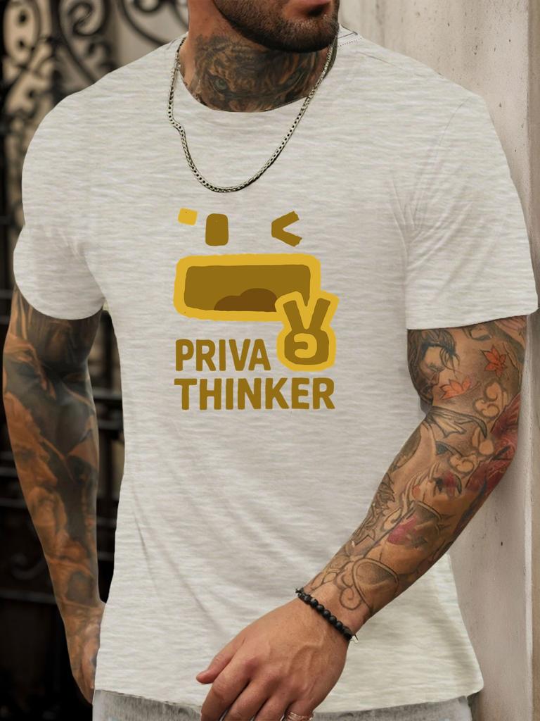 Kurzarm T-Shirt PRIVA THINKER Herren 100% Baumwolle Muster Gedrucktes Hemd Sommer Rundhals Atmungsaktiv Lässig Mode Cooles T-Shirt
