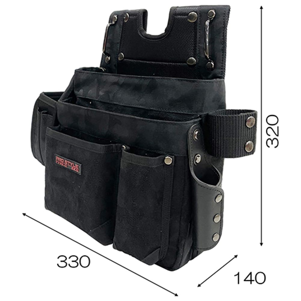 SK11 Inredningssömnad spikväska för snickare PRO STYLE Förstärkt botten med inre kardborre innersäck inre markörhållare ingår Mocka stil svart