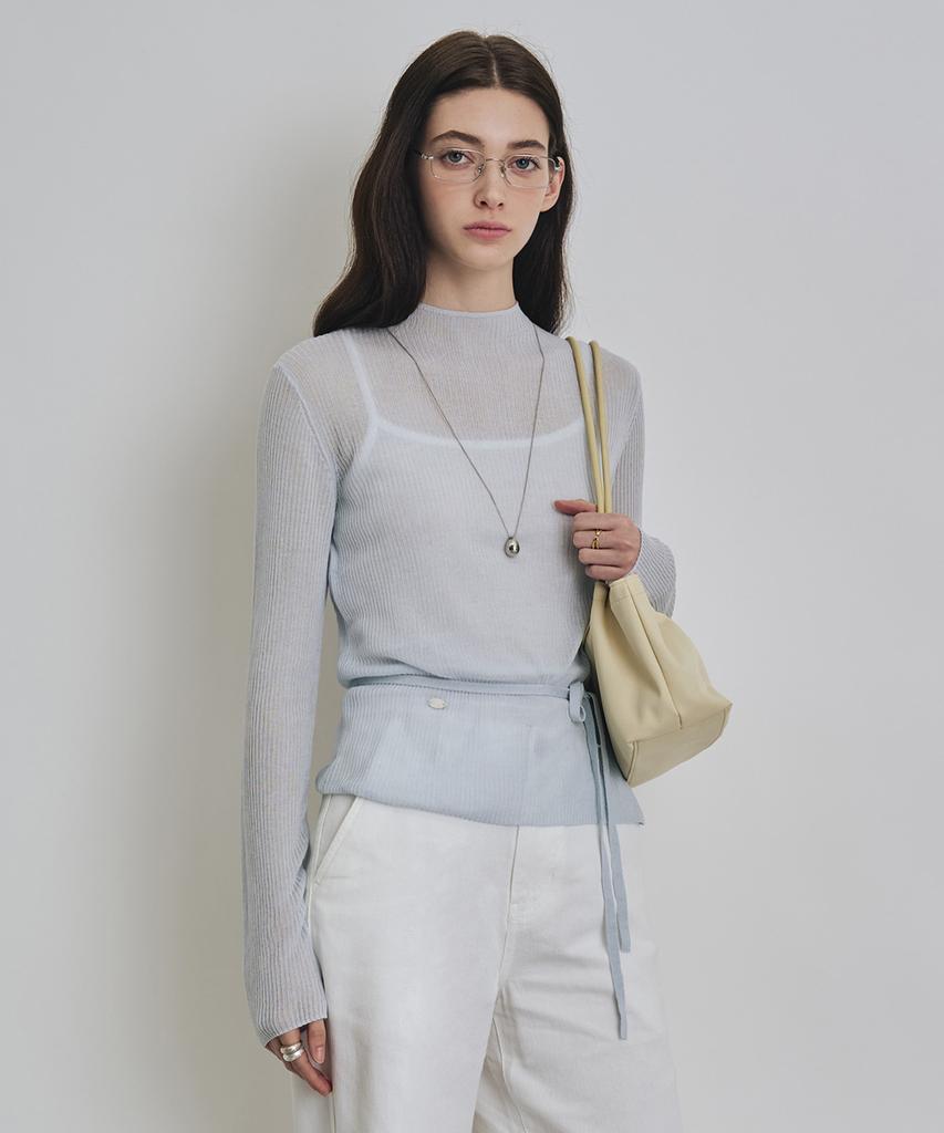 Keoseuteomeokeullagumeon Linen See-Through Ribbed Half-Neck Knit 5 Color Cowkt020