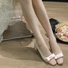 French Small Fragrant Temperament with Skirt Thick Heel High Heels Sweet Bow Single Shoes Women's Spring and Autumn 2025 New