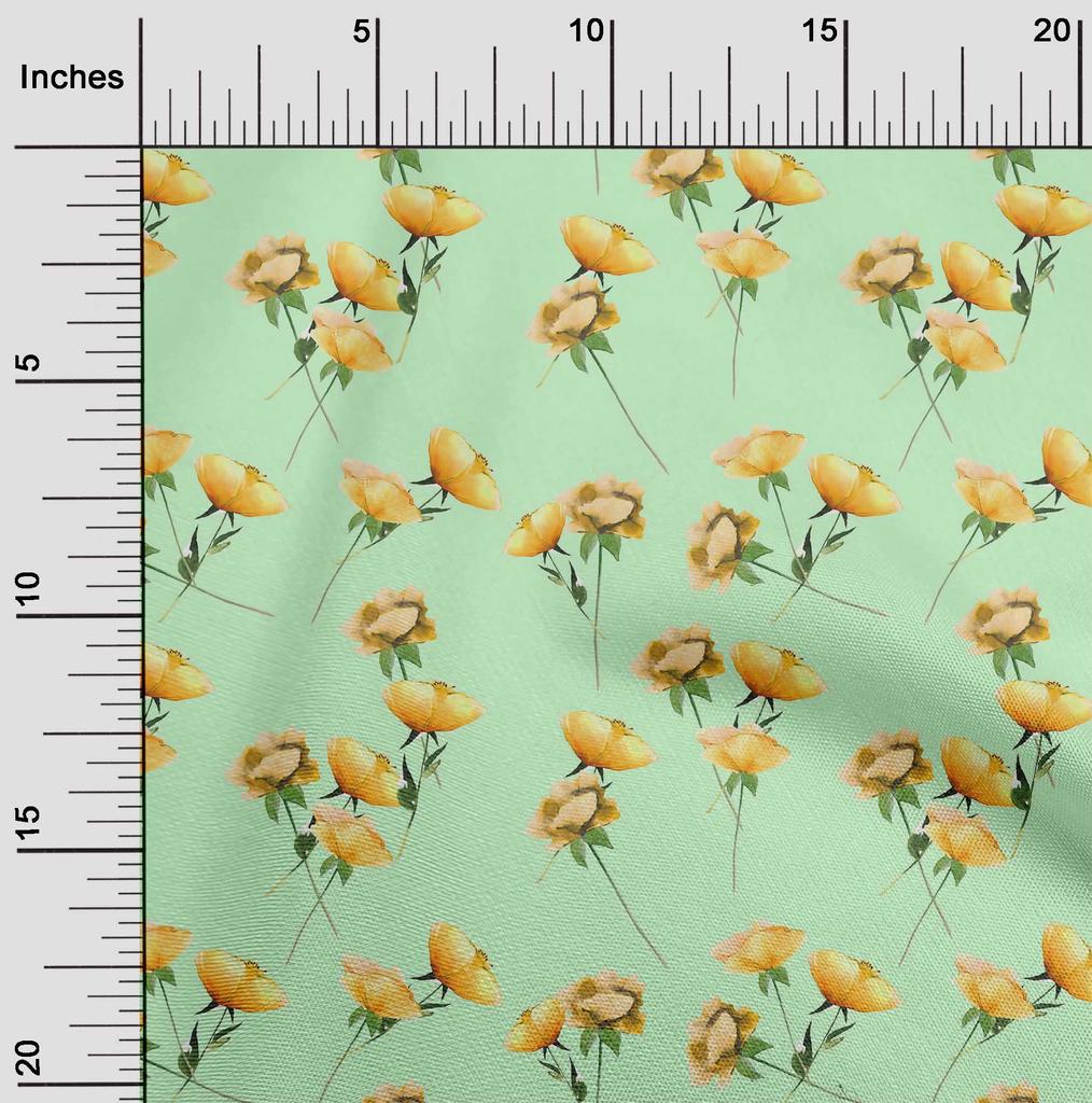 oneOone Cotton Flex Cream Fabric Flower & Leaves Watercolor Sewing Fabric By The Yard Print Diy Clothing Sewing 40 Inche