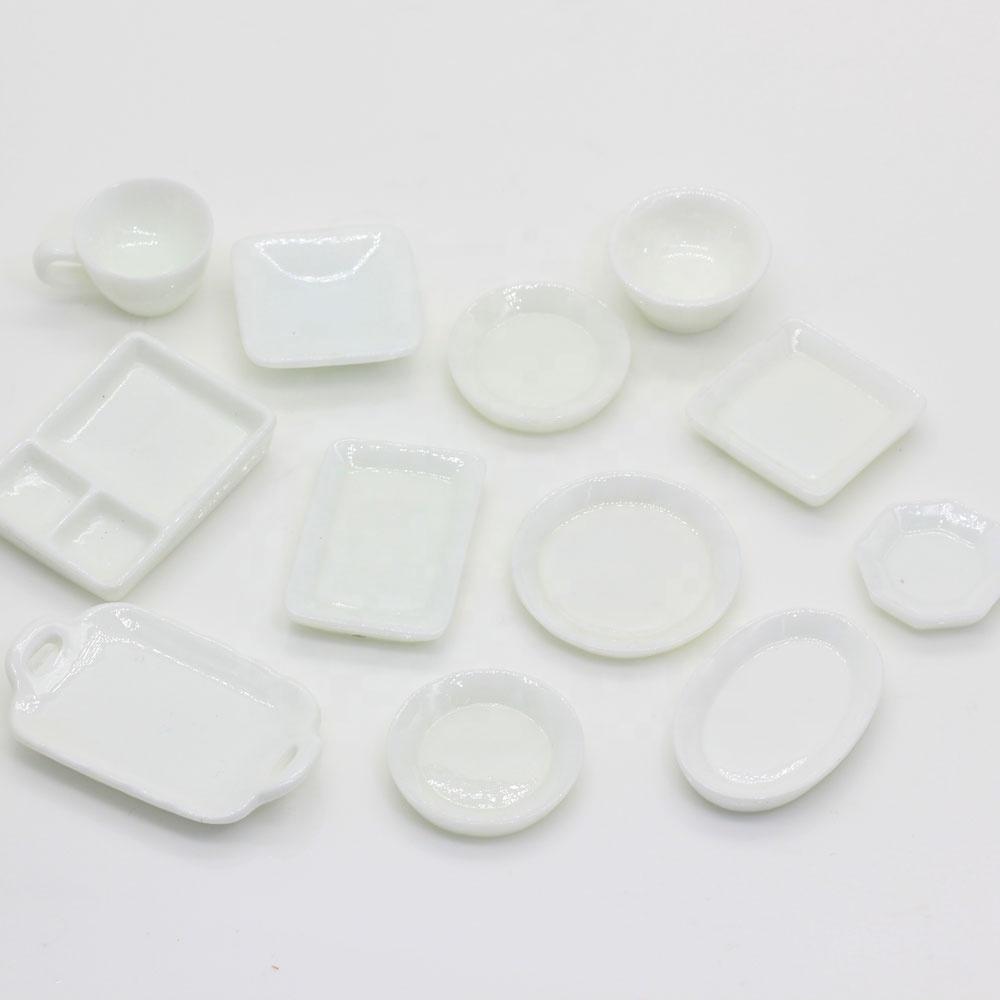Kitchen Toys Dollhouse Trays Plates Doll Mini Food White Dishes Tableware Miniature Doll House Accessories