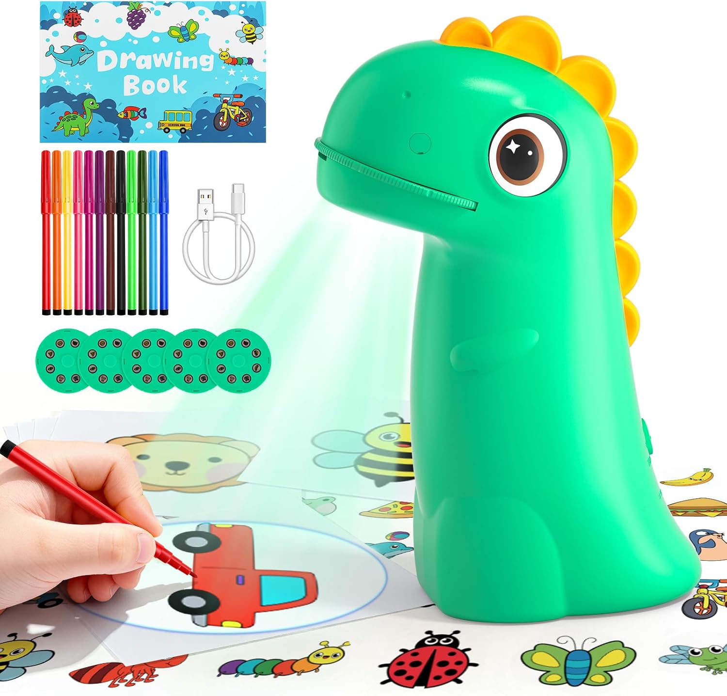 Children s Drawing Projector - Rechargeable Dinosaur Projector, suitable for children aged 3-14 to learn drawing