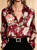 Women's Satin Floral Print Long Sleeve Shirt Lapel Collar Elegant Daily Blouse