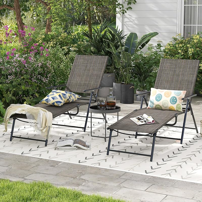 GYMAX Outdoor Chair Garden Chair 2 Leg Set Folding Recliner Chair Leisure Chair Load Capacity 150kg Waterproof Stable Garden Beach Balcony Poolside